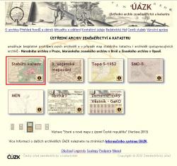 Archivní mapy - úvodní stránka s výběrem mapového podkladu